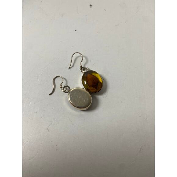 Vintage Sterling Silver Faux Amber Resin Dangle Earrings - Picture 3 of 4